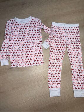 Crewcuts White and Red Reindeer Print Pajama Set